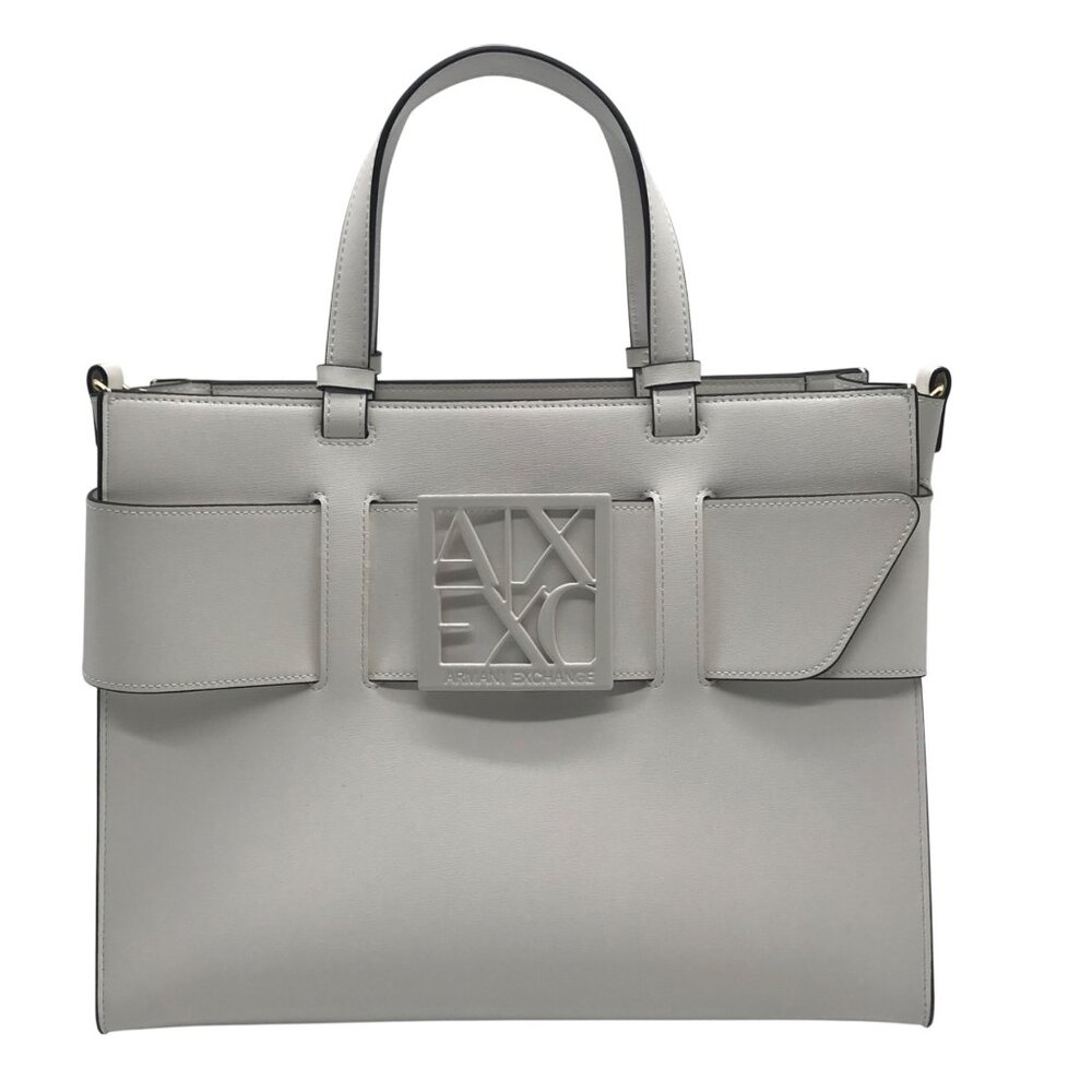 Armani Exchange White Faux Leather Susy Logo-Plaque Tote Bag